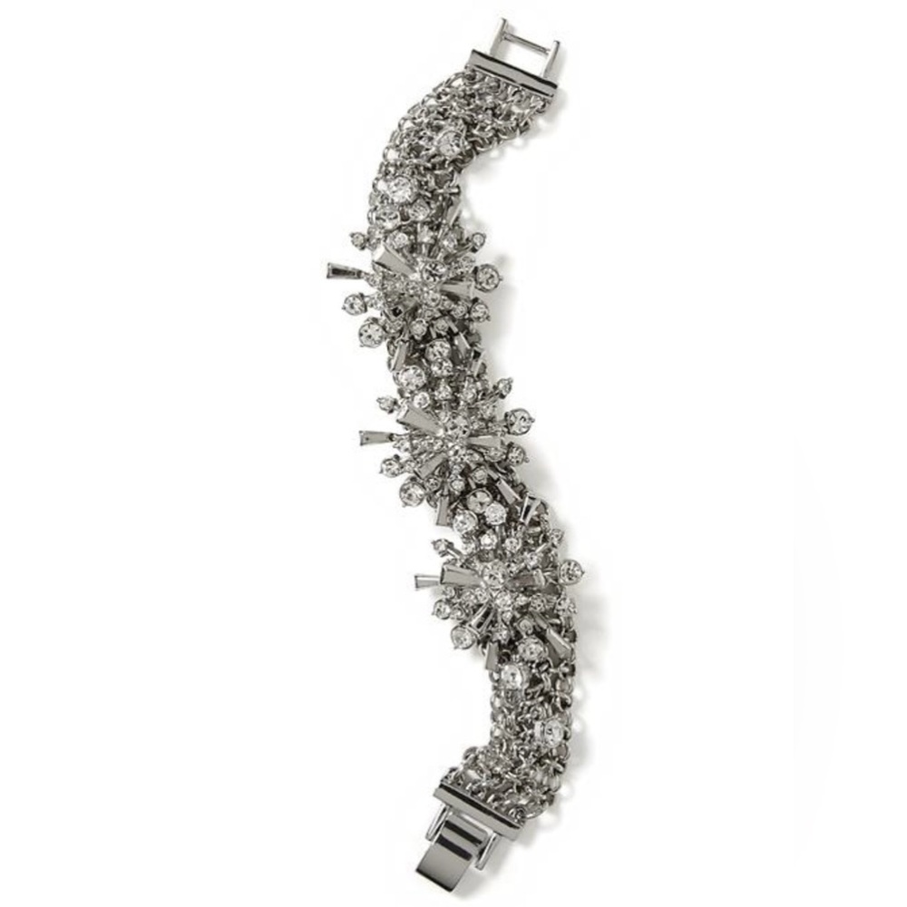 Banana Republic Silver Stardust Mesh and Crystal Embellished Christmas Bracelet
